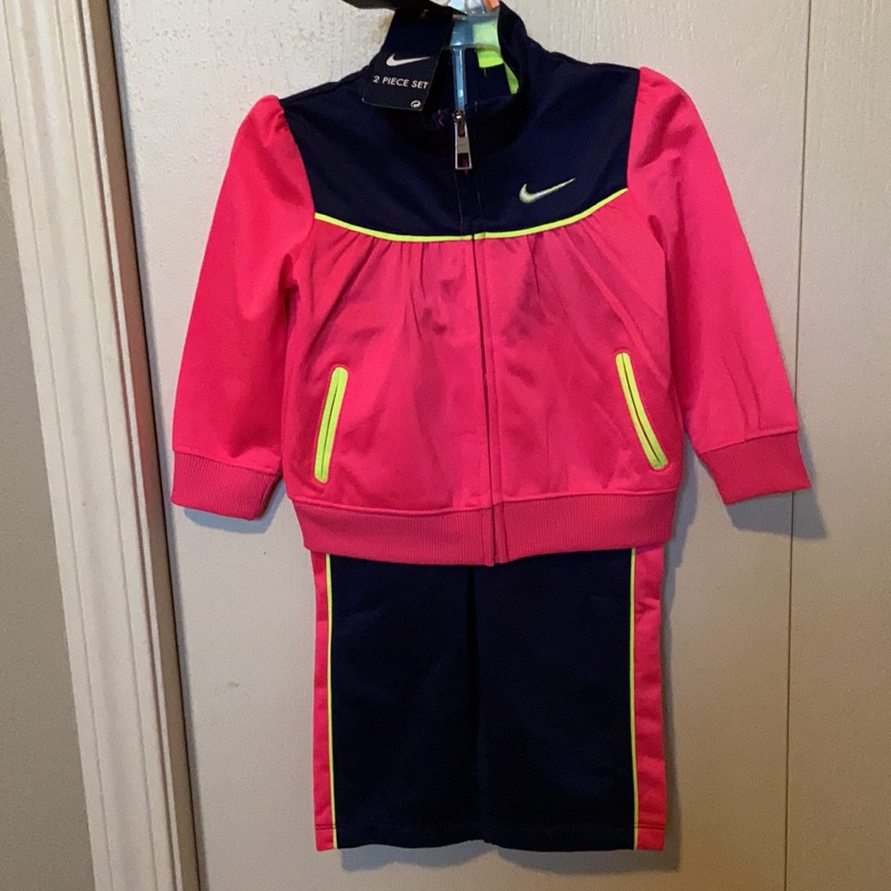 Nike Hot Pink, Navy Blue & Fluorescent Yellow Warm Up Suit